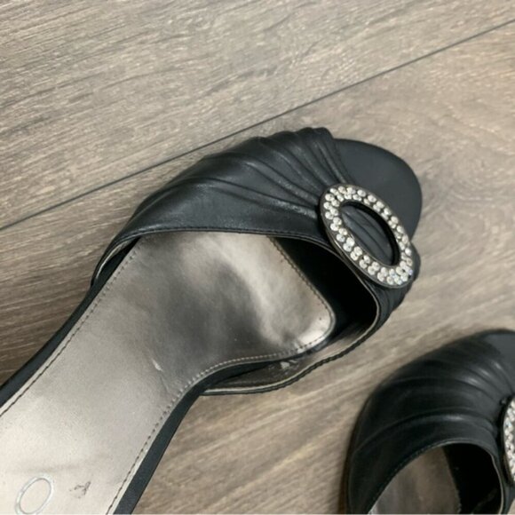 Aldo Women's Open toe Pumps Heels Leather Black Crystal Embellishment detail - Picture 13 of 16